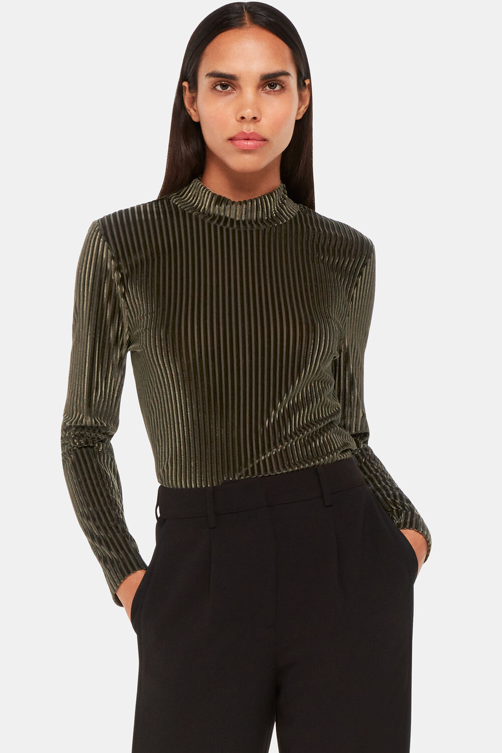 Velvet Stripe High Neck Top