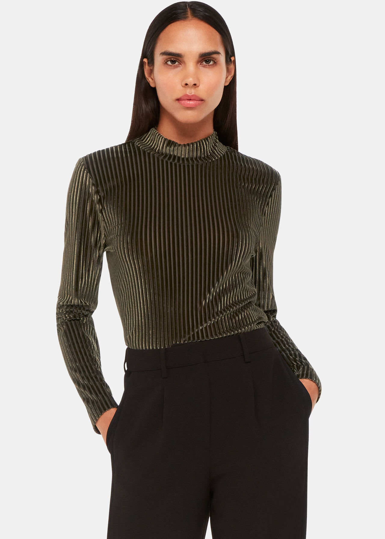 Velvet Stripe High Neck Top