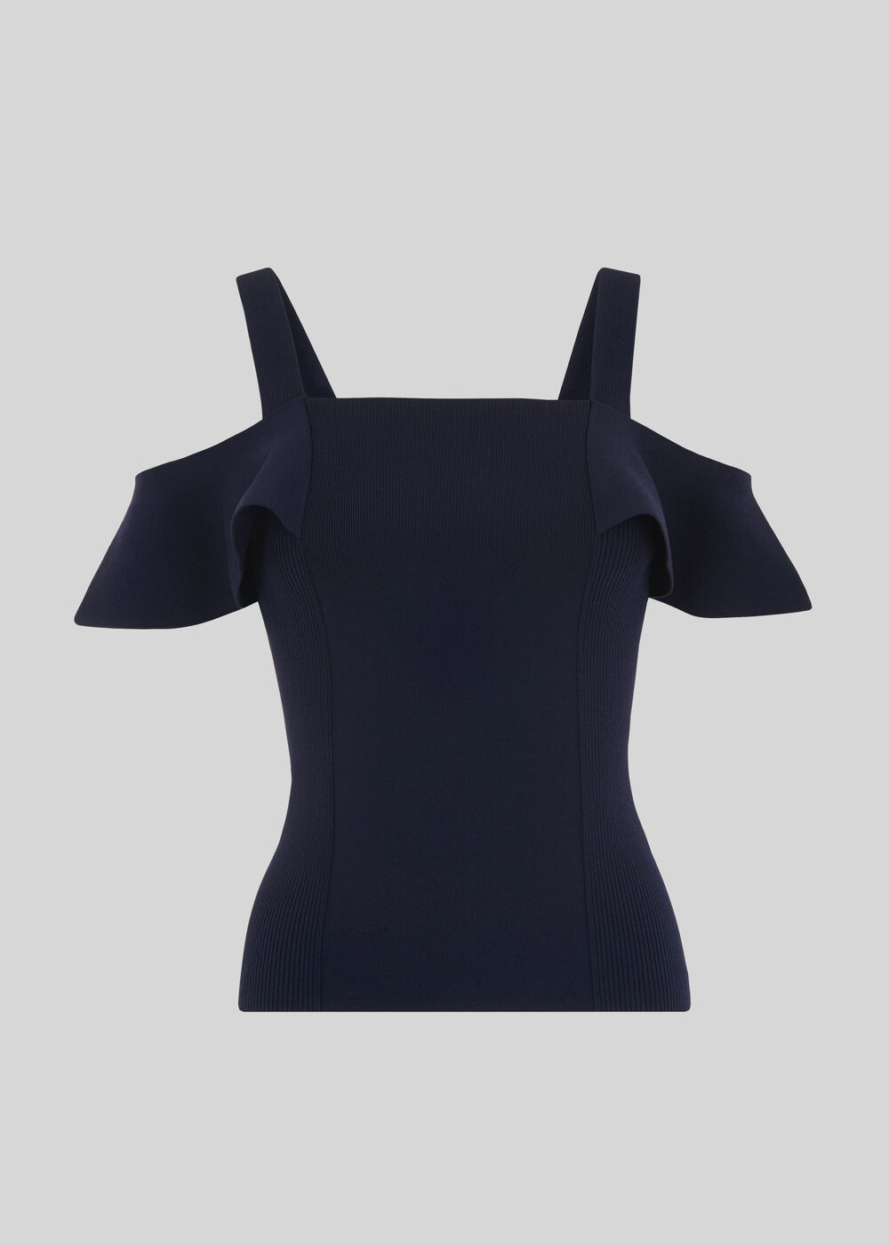 Double Strap Frill Bardot Knit Navy