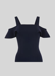 Double Strap Frill Bardot Knit Navy