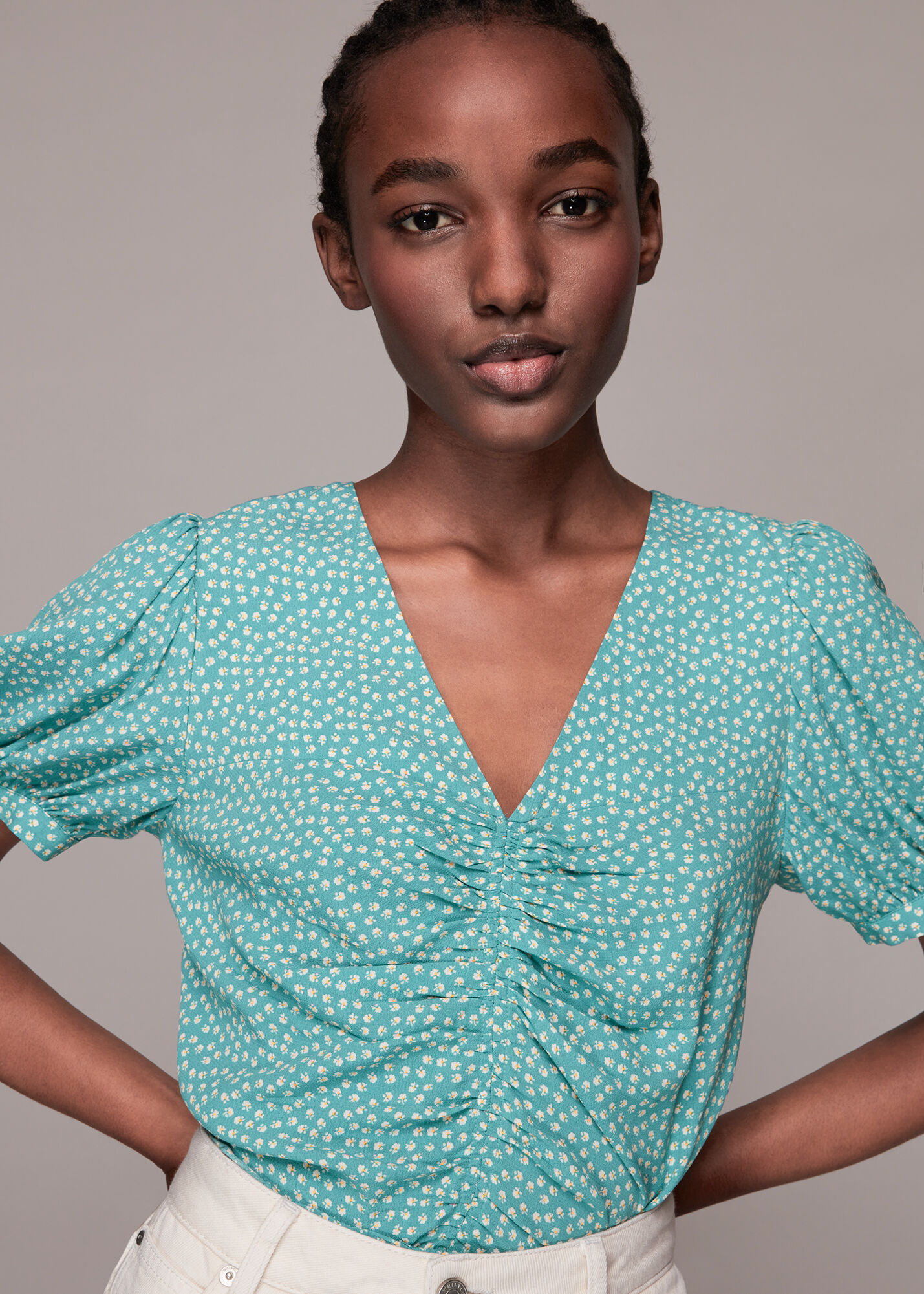 Ditsy Floral Gather Front Top