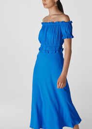 Floren Shirred Bardot Dress Blue