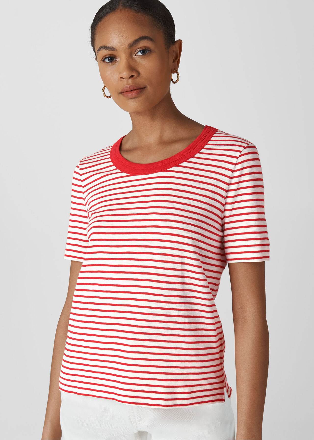 Stripe Rosa Double Trim Tshirt Red/Multi