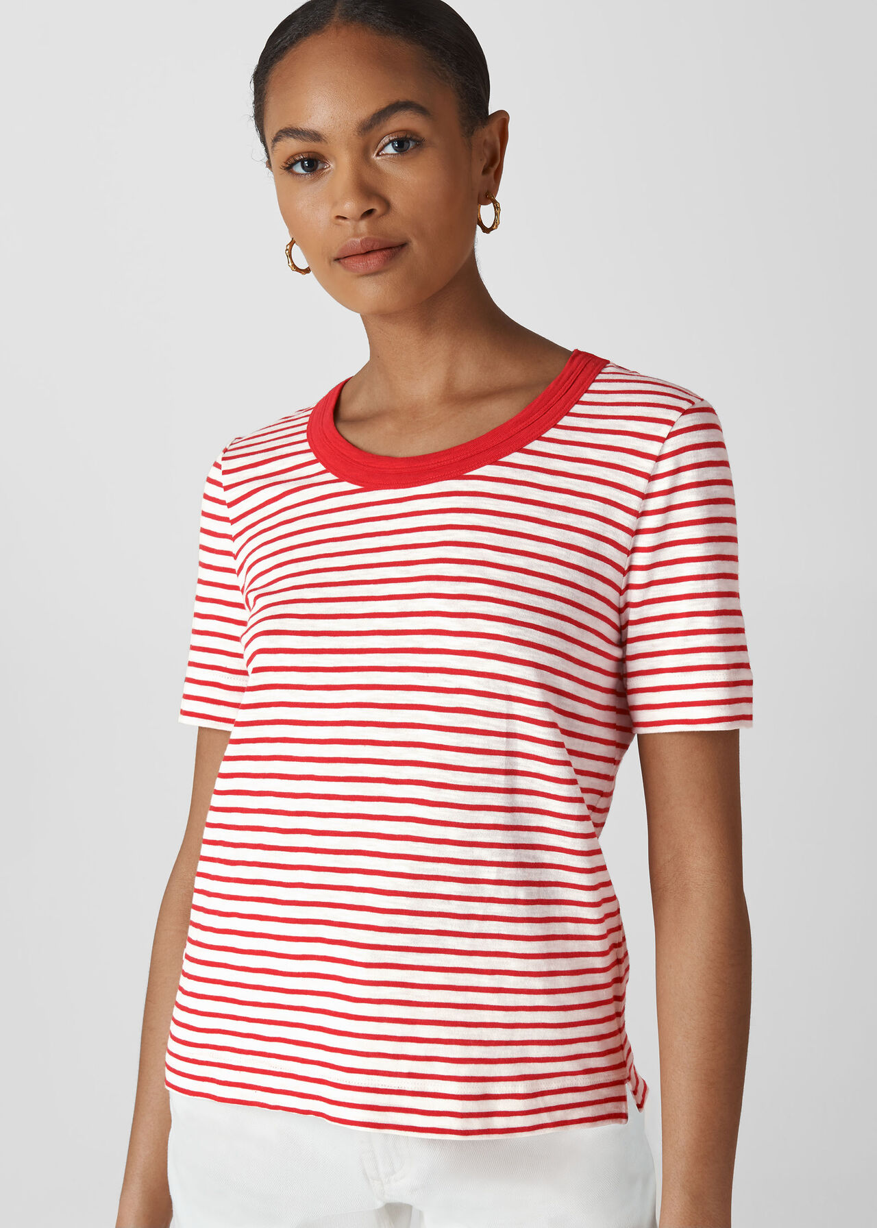 Red/Multi Stripe Rosa Double Trim Tshirt | WHISTLES