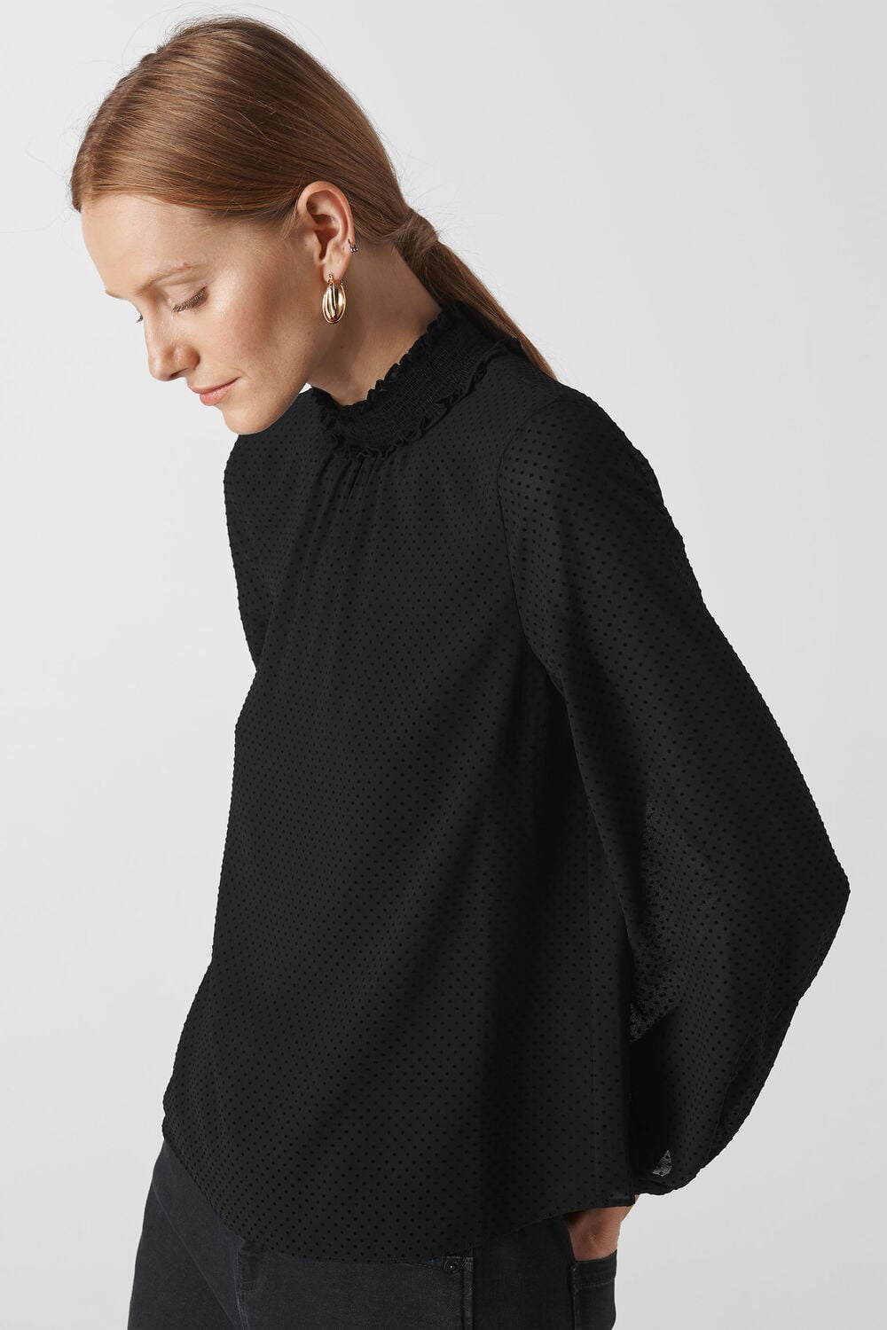 High Neck Dobby Spot Top Black
