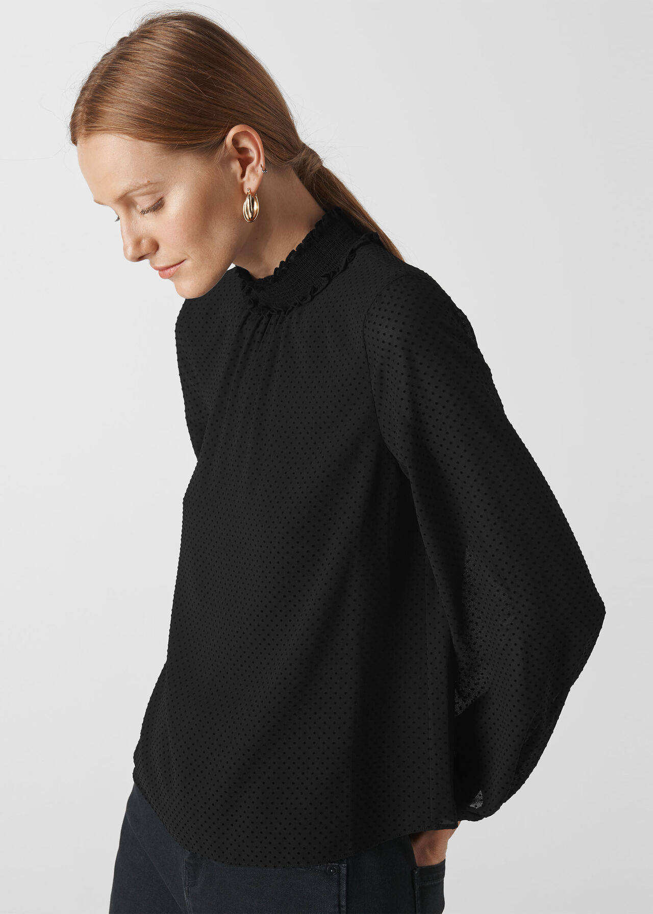 High Neck Dobby Spot Top Black