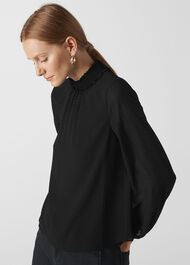 High Neck Dobby Spot Top Black