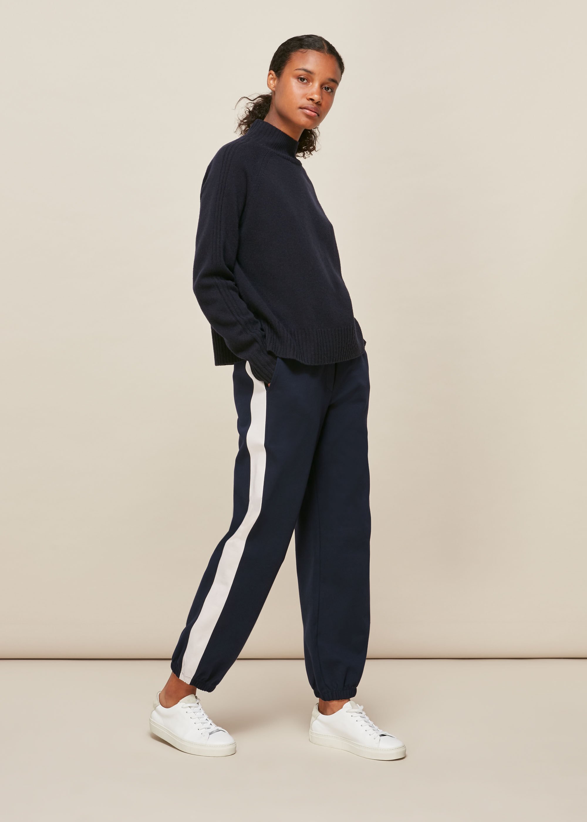 Wide leg joggers top with side stripe