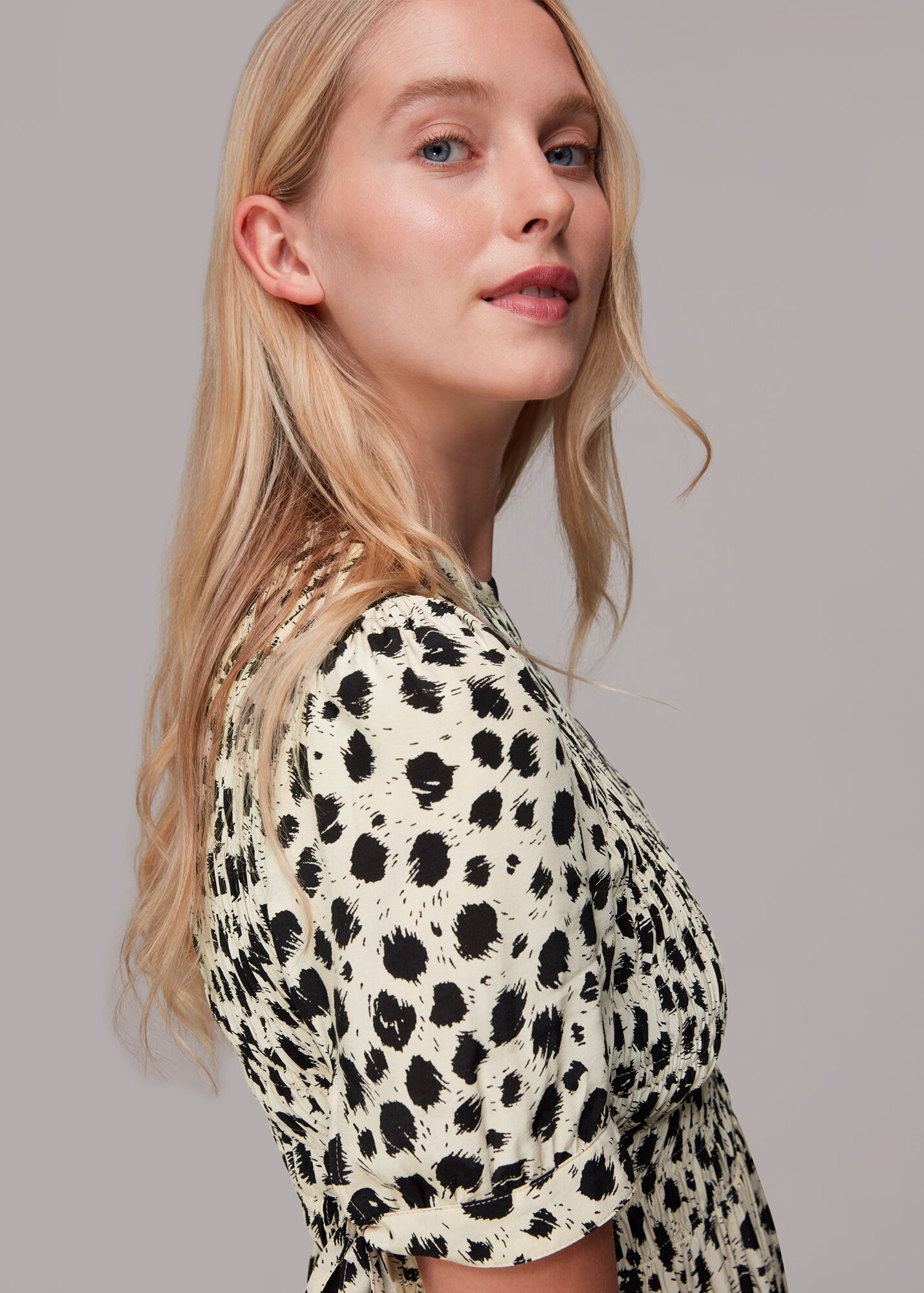 Black/White Dalmatian Shirred Midi Dress WHISTLES