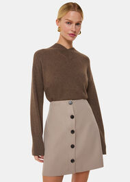 Button Front Wool Mini Skirt