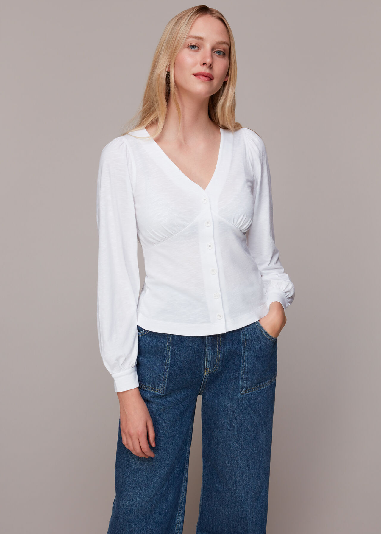Amber V neck Button Top