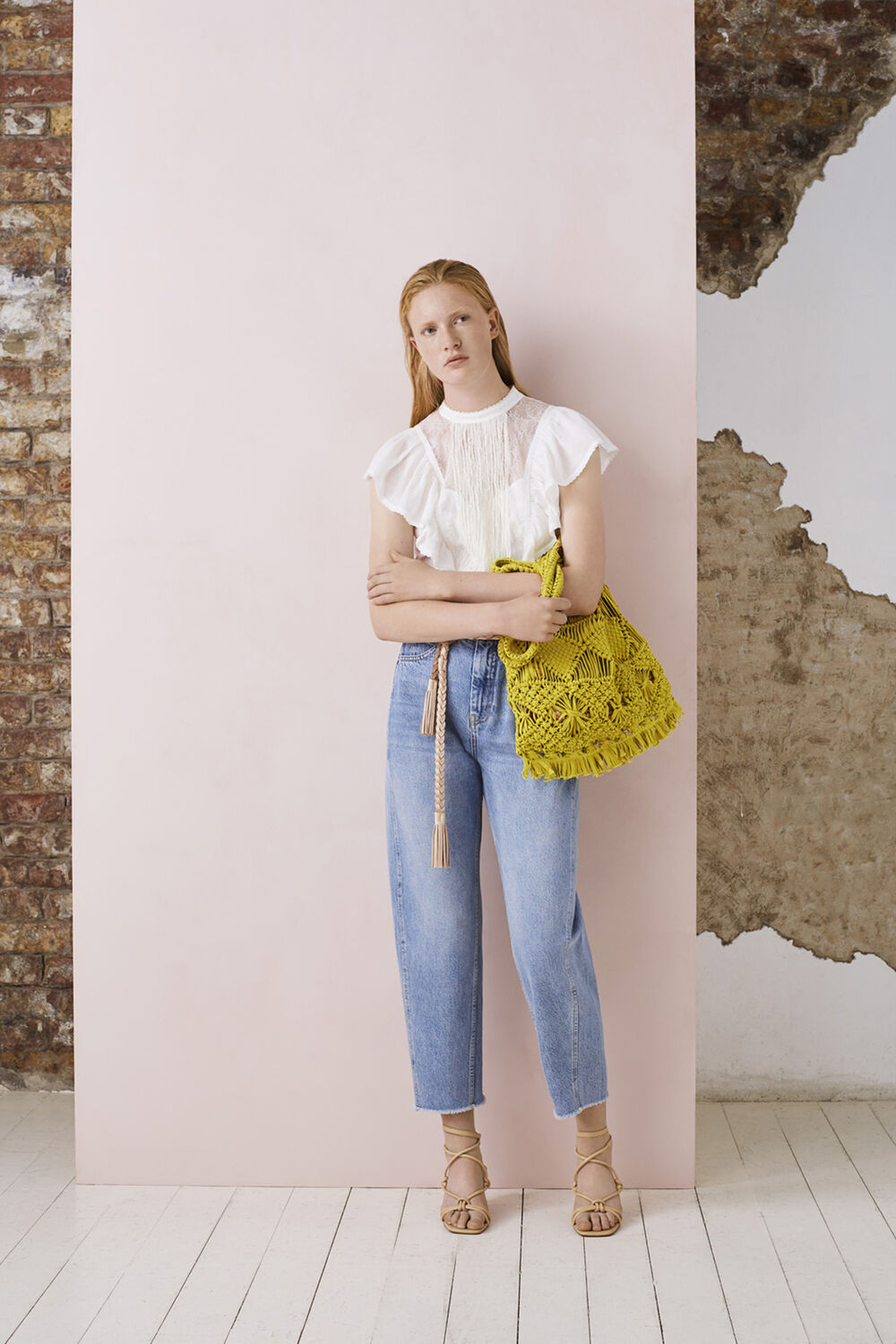 Mixed Lace Frill Top Ivory