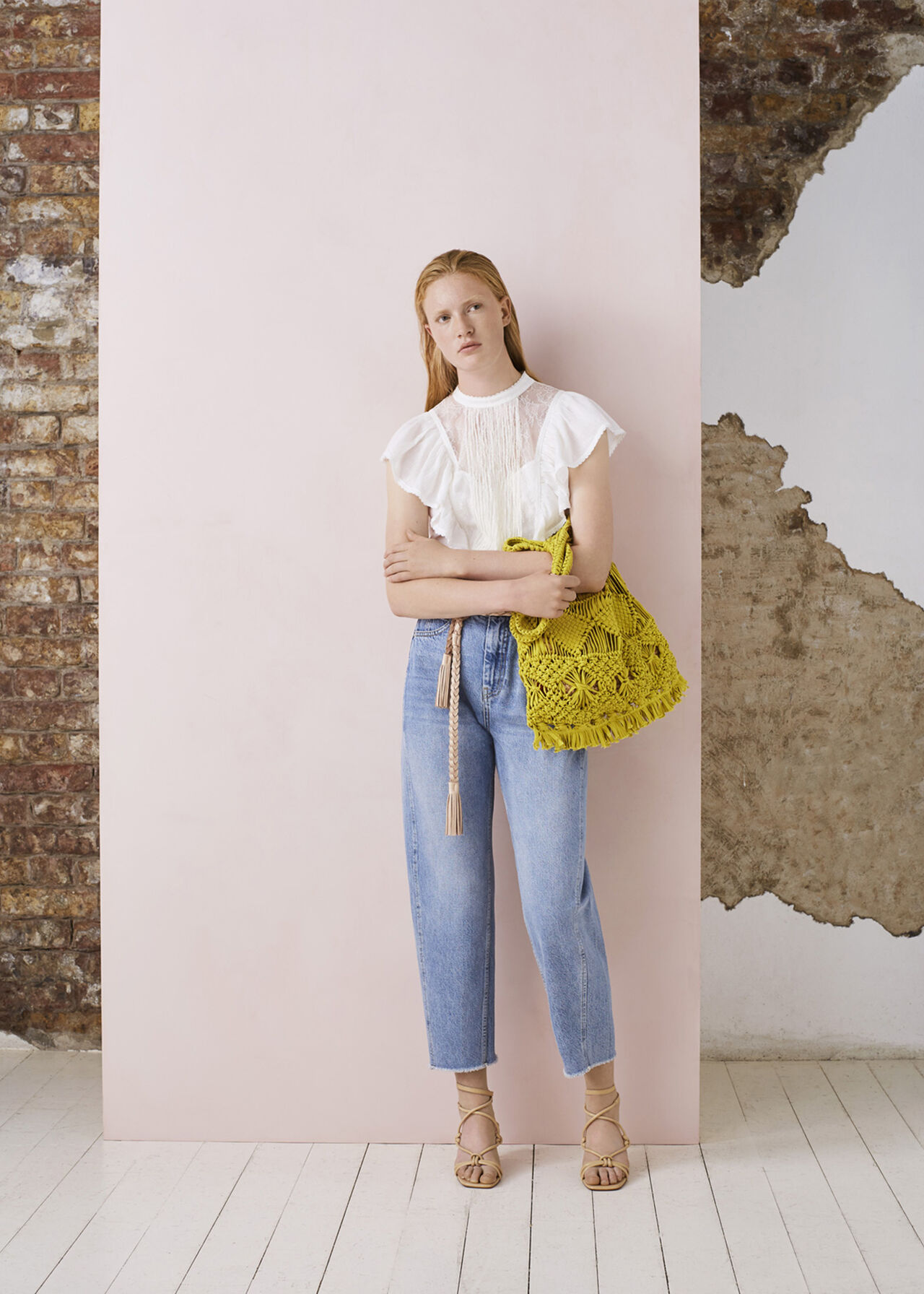 Mixed Lace Frill Top Ivory