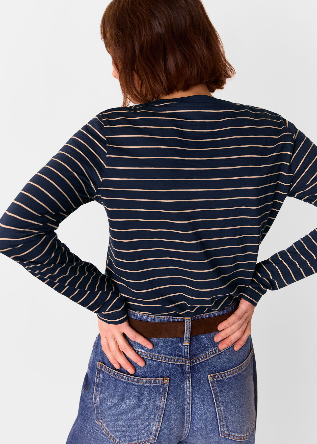 Stripe Crew Neck Pocket Top