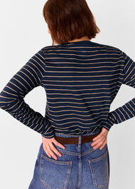 Stripe Crew Neck Pocket Top