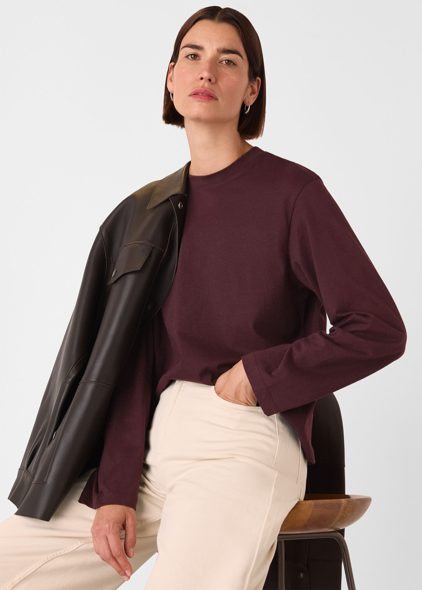 トップス John Smedley Long Sleeve Burgandy L Burgundy Relaxed Long Sleeve Tee | WHISTLES | Whistles UK |