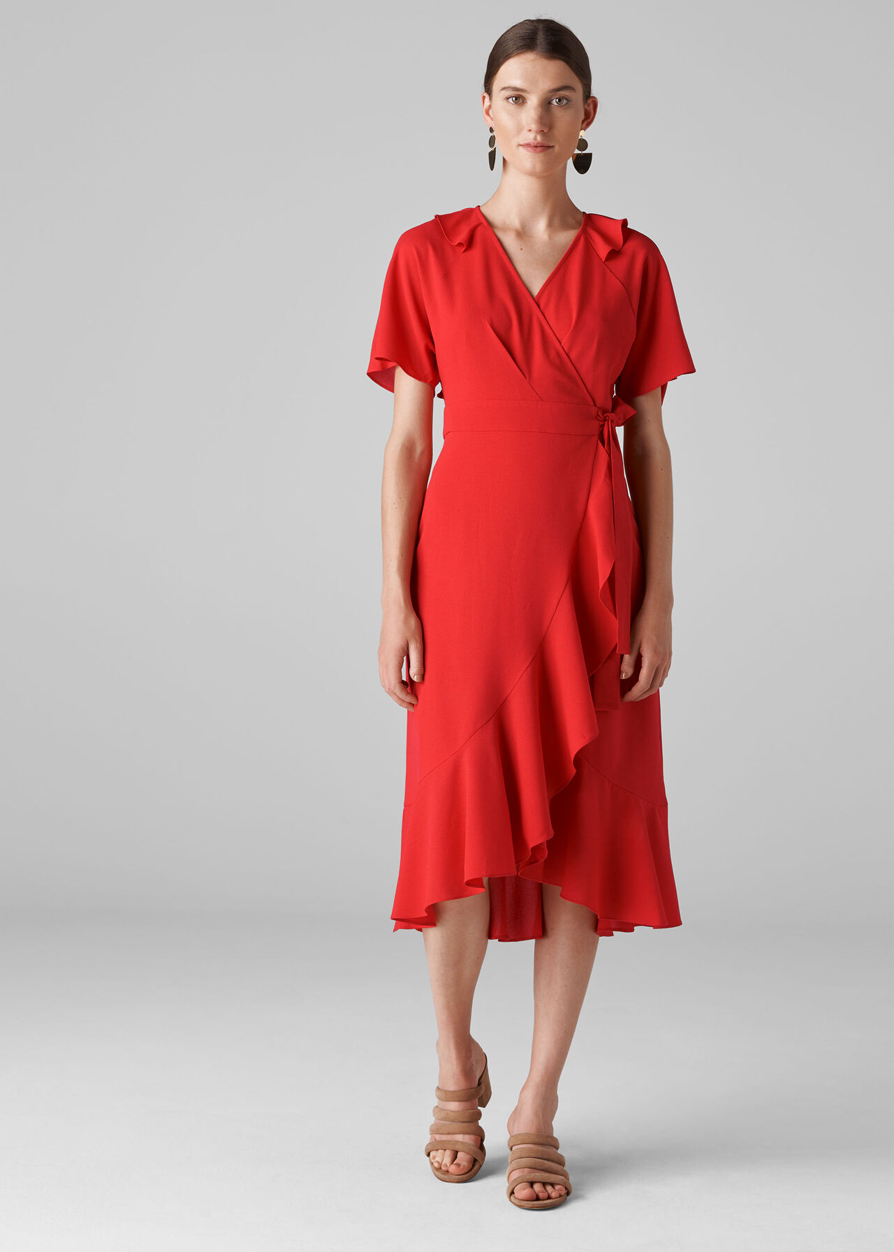 Red Abigail Frill Wrap Dress | WHISTLES