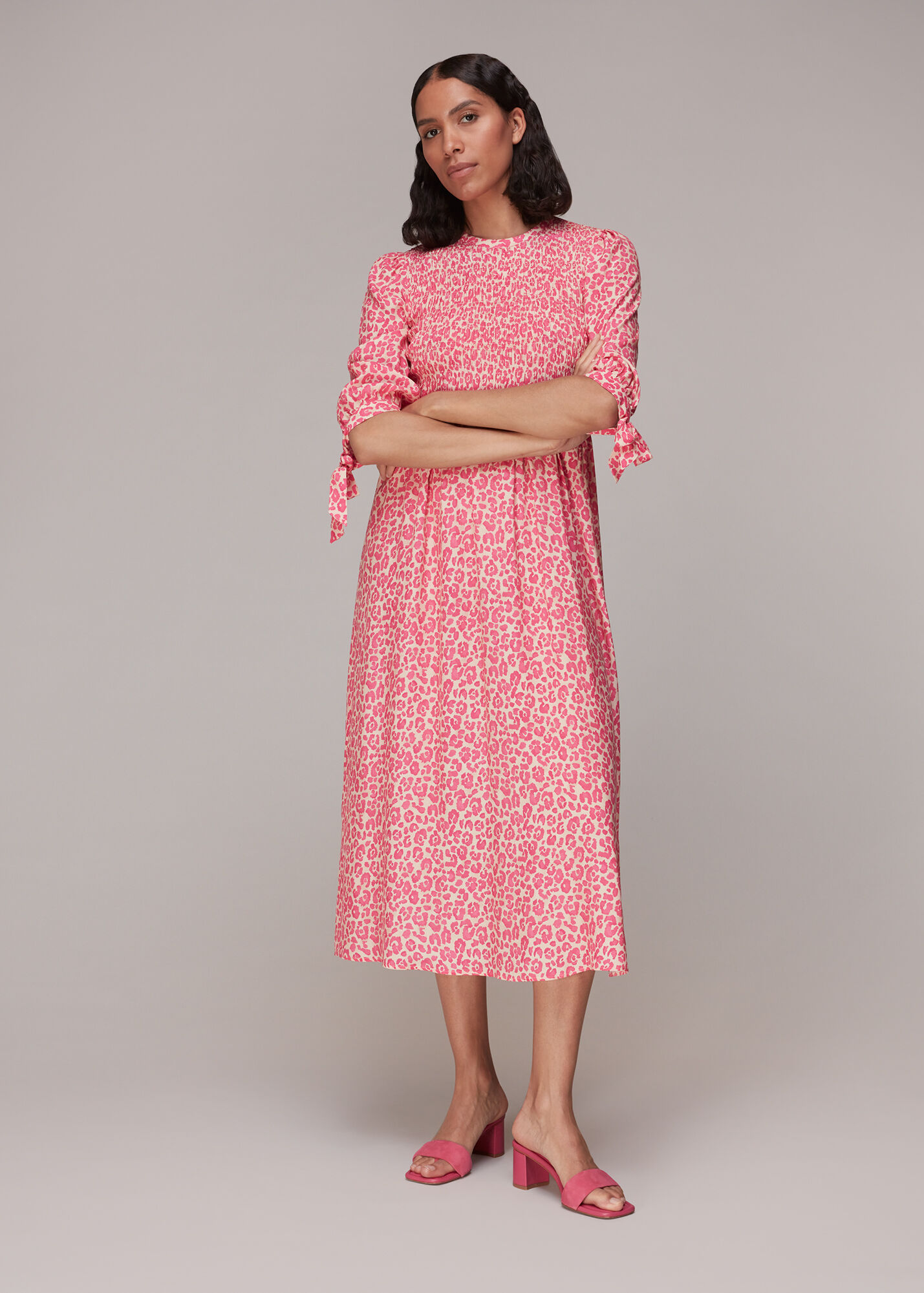 Pink/Multi Cheetah Print Shirred Dress 