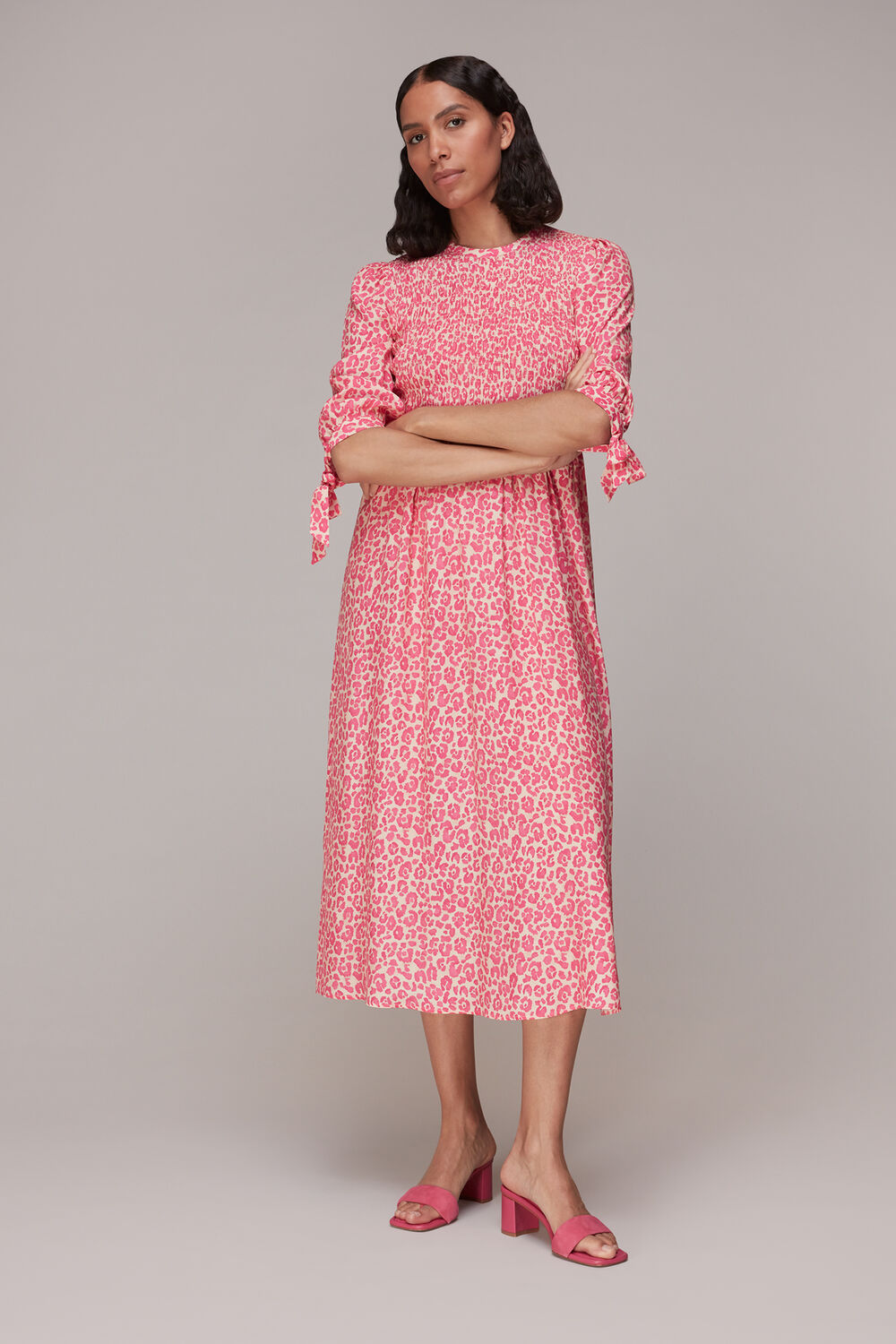 Pink Cheetah Print Shirred Dress
