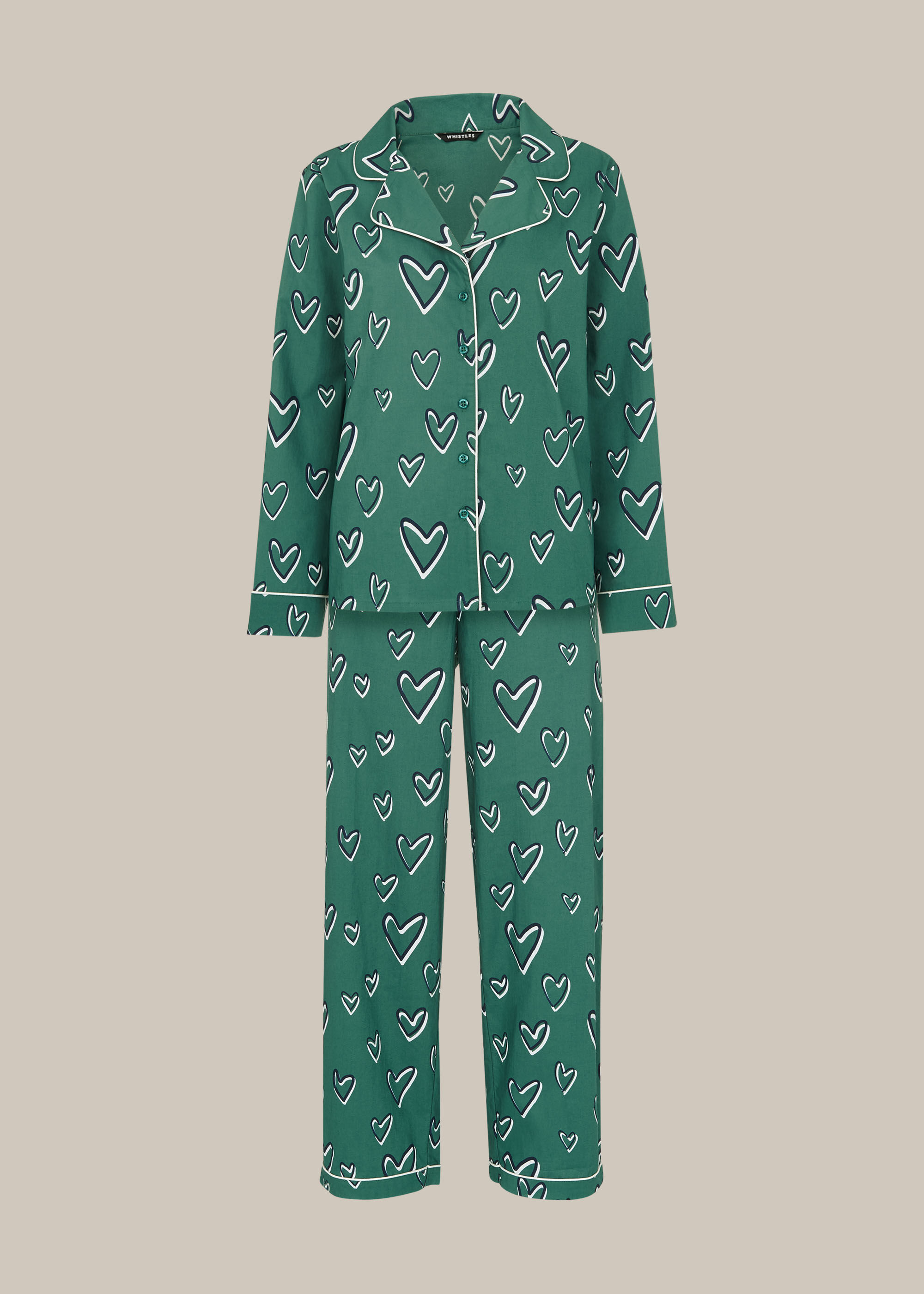 Green Multi Heart Print Cotton Pyjama Set WHISTLES