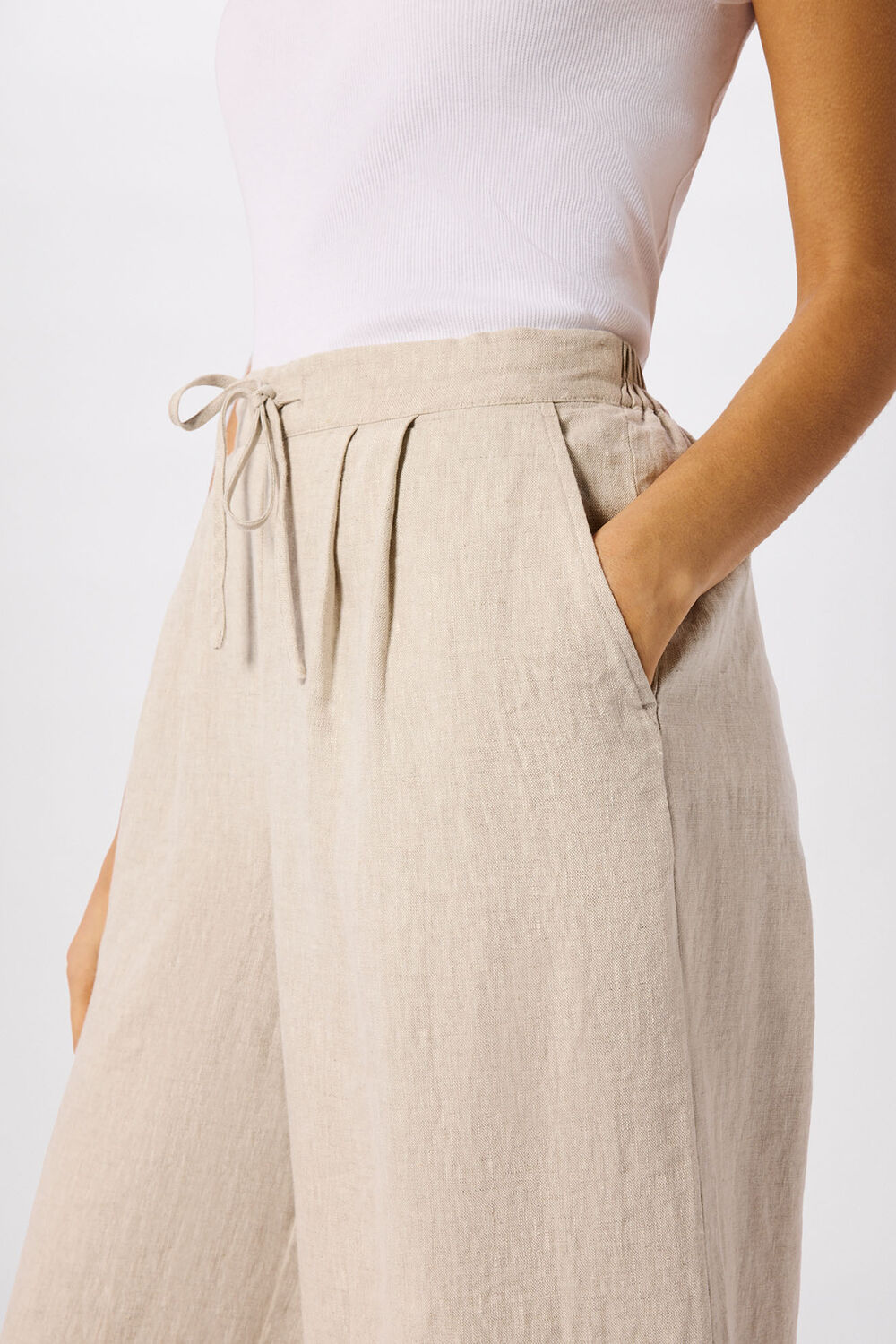 Oatmeal Wide Leg Linen Trouser