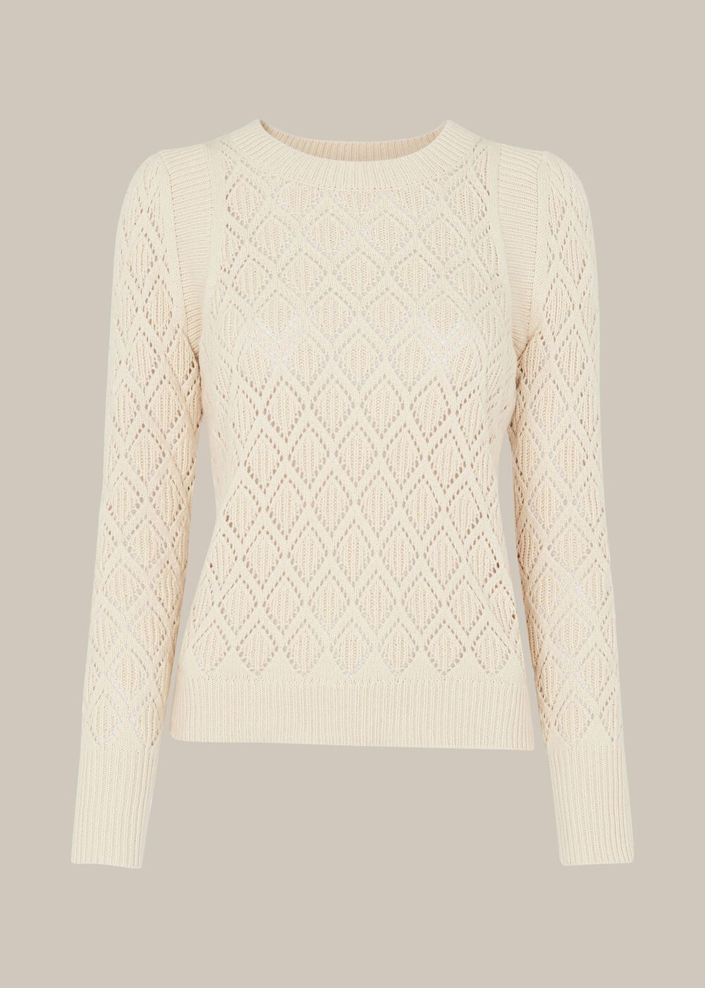 Pointelle Puff Sleeve Knit Stone