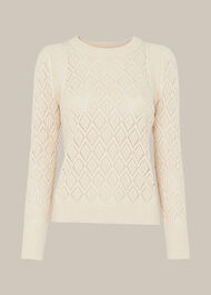Pointelle Puff Sleeve Knit Stone