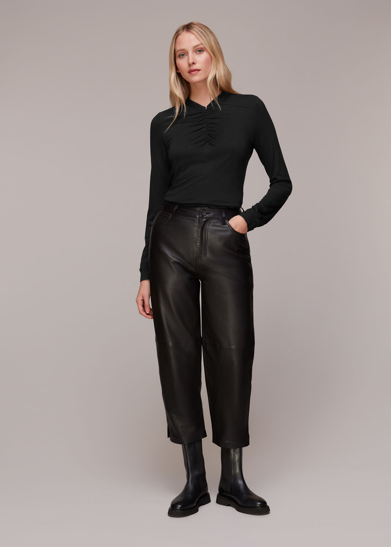 Ruched Zip Neck Top