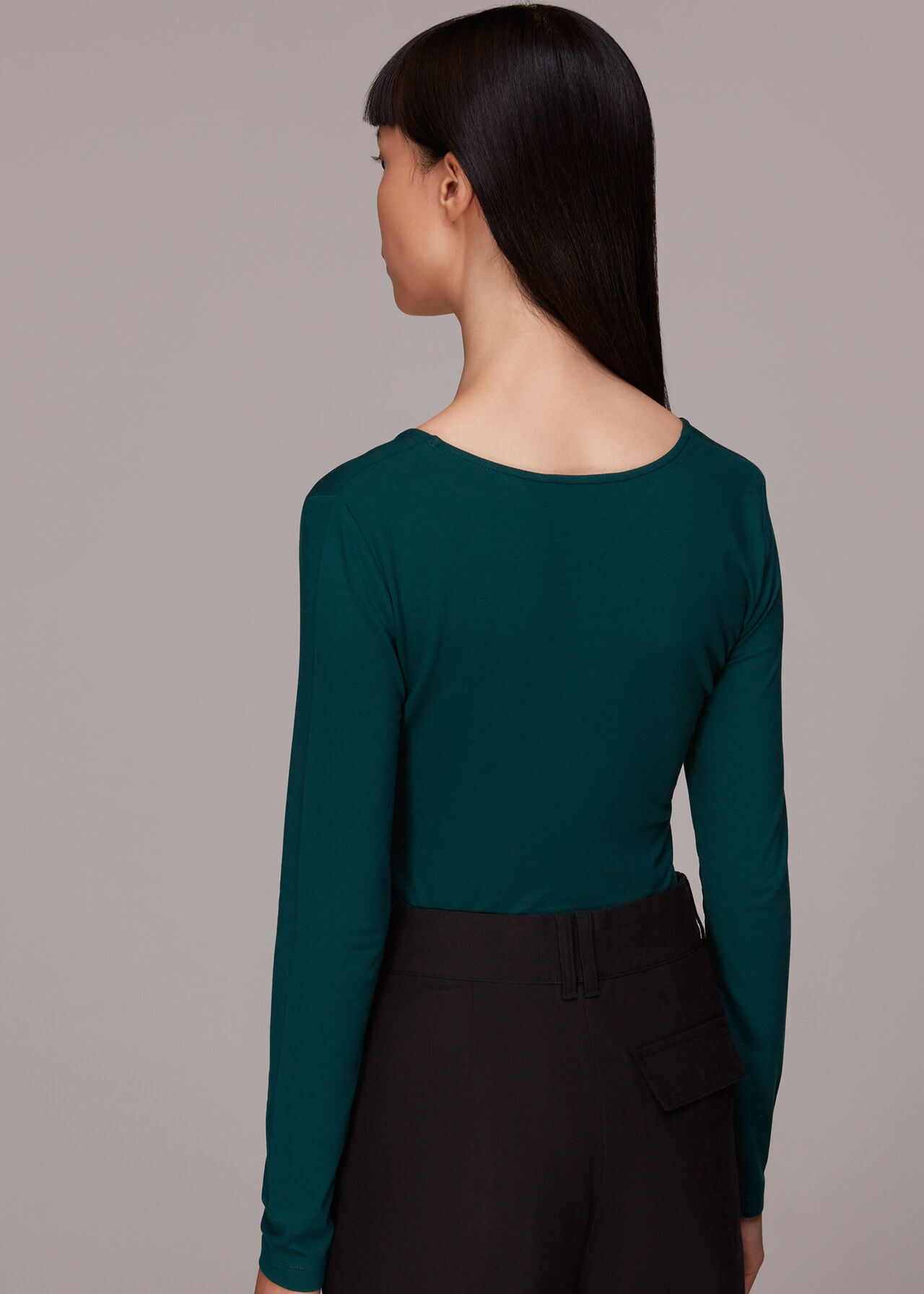 Dark Green Square Neck Long Sleeve Top WHISTLES