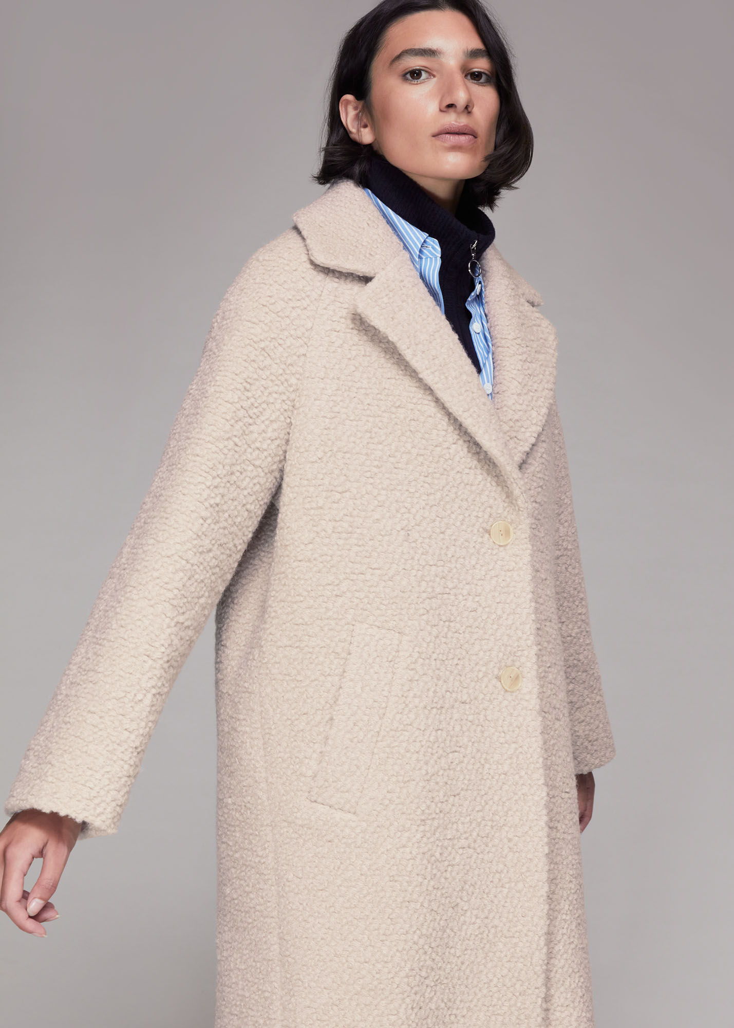Ivory Daisy Boucle Casual Coat WHISTLES