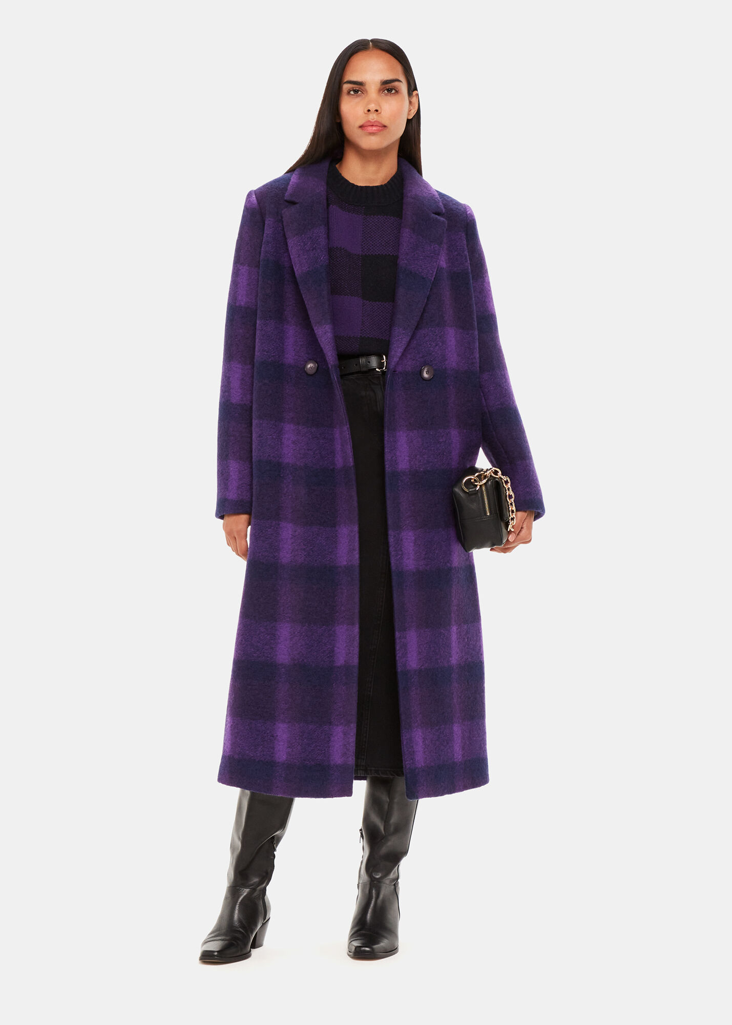 Purple Camila Wool Check Coat WHISTLES