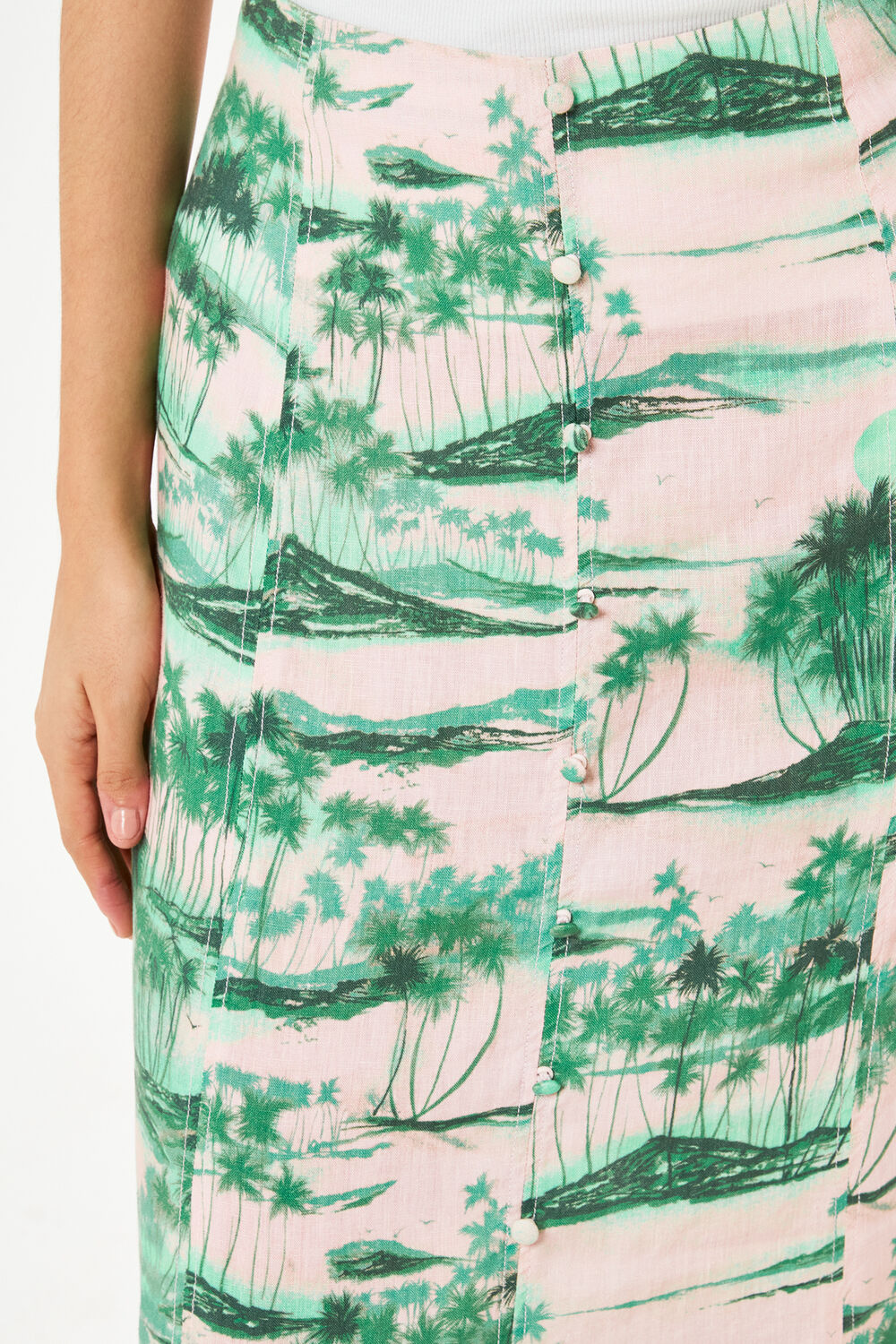 Pink Waving Palms Button Skirt