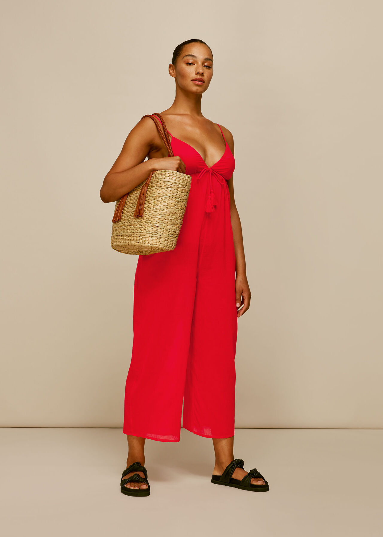 Tassel Detail Beach Jumpsuit Red