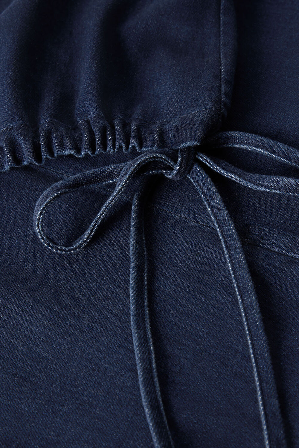 Dark Denim Drawstring Detail Cotton Top