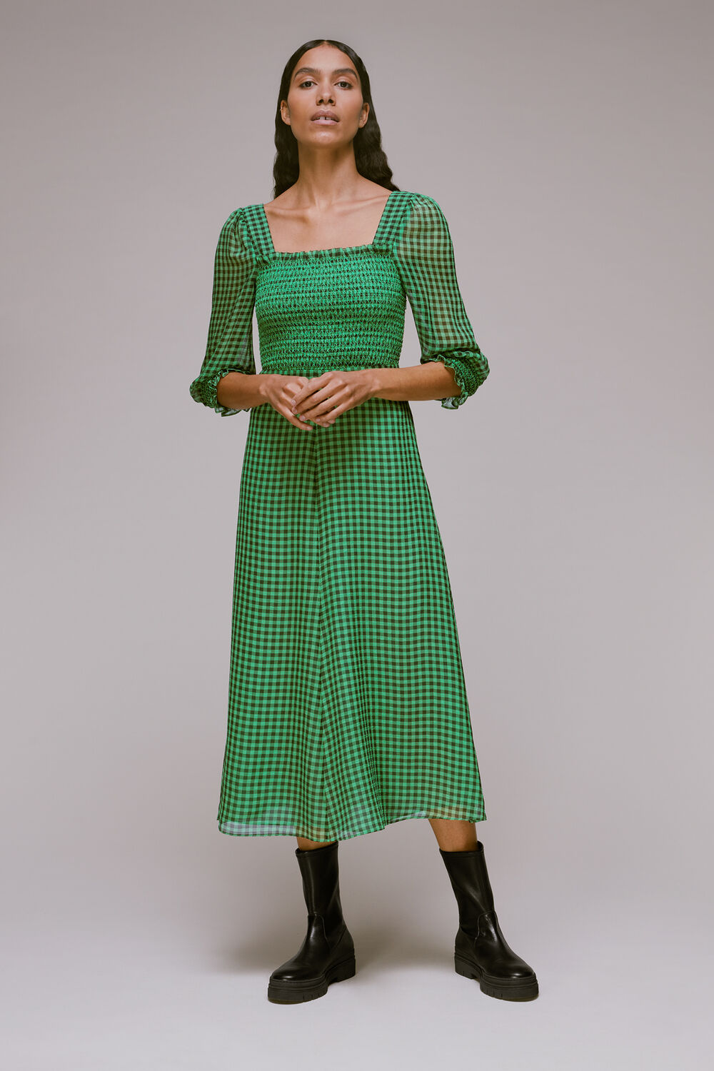 Lottie Gingham Shirred Dress