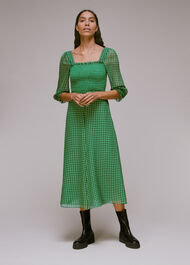 Whistles long sleeve maxi tea dress in neon green gingham