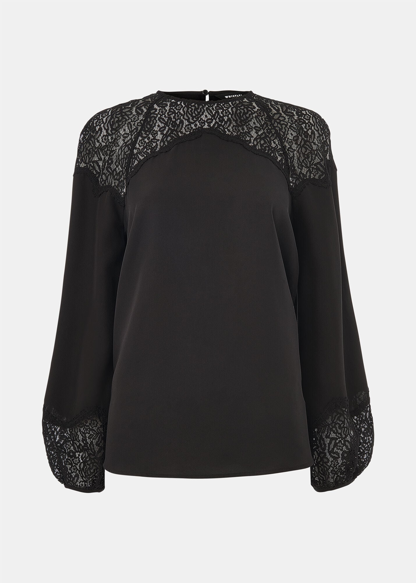 Black Lace Detail Satin Blouse | WHISTLES | Whistles UK |