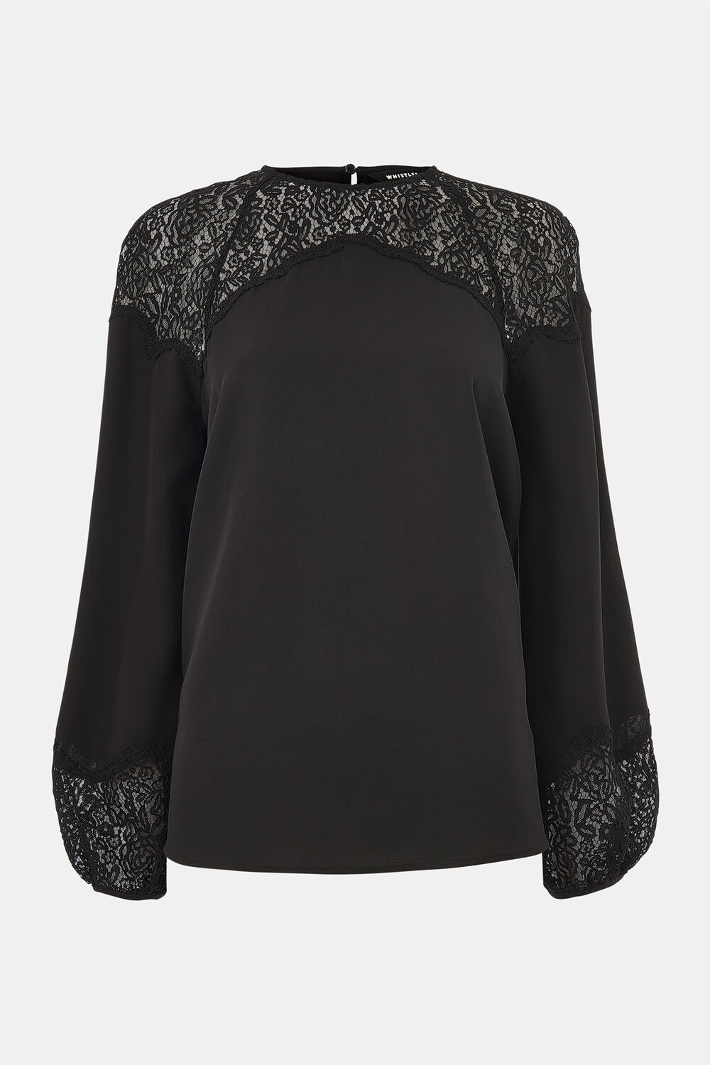 Black Lace Detail Satin Blouse