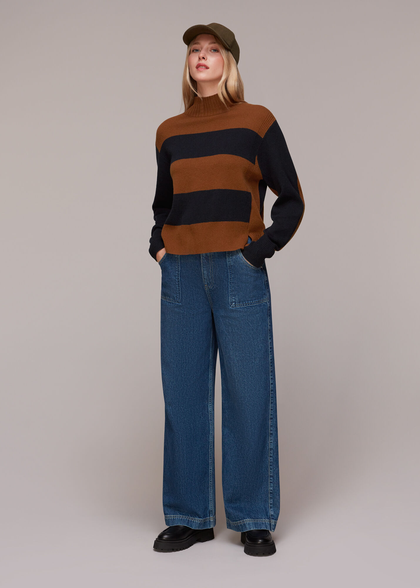 Navy/Multi Colour Block Wool Jumper WHISTLES