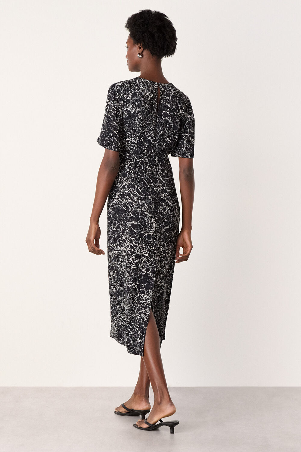 Navy Crackle Print Twist Midi Dress
