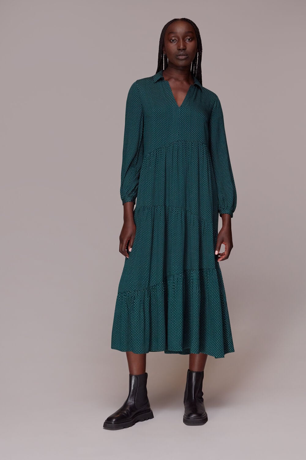 Green Vertical Dash Trapeze Dress