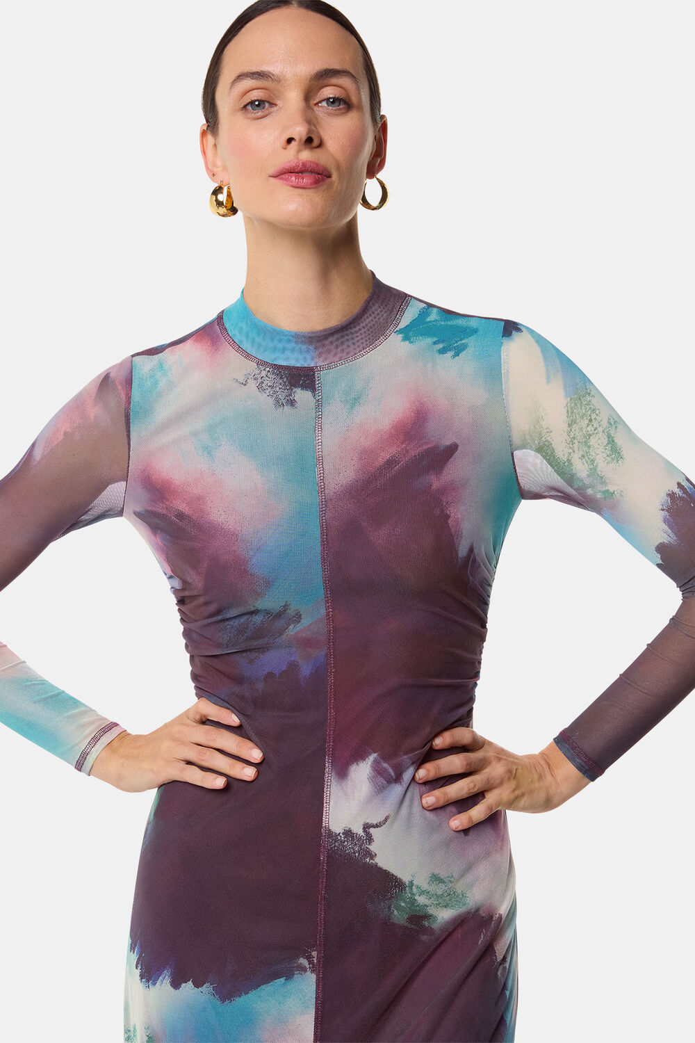 Oil Paint Print Mesh Dress