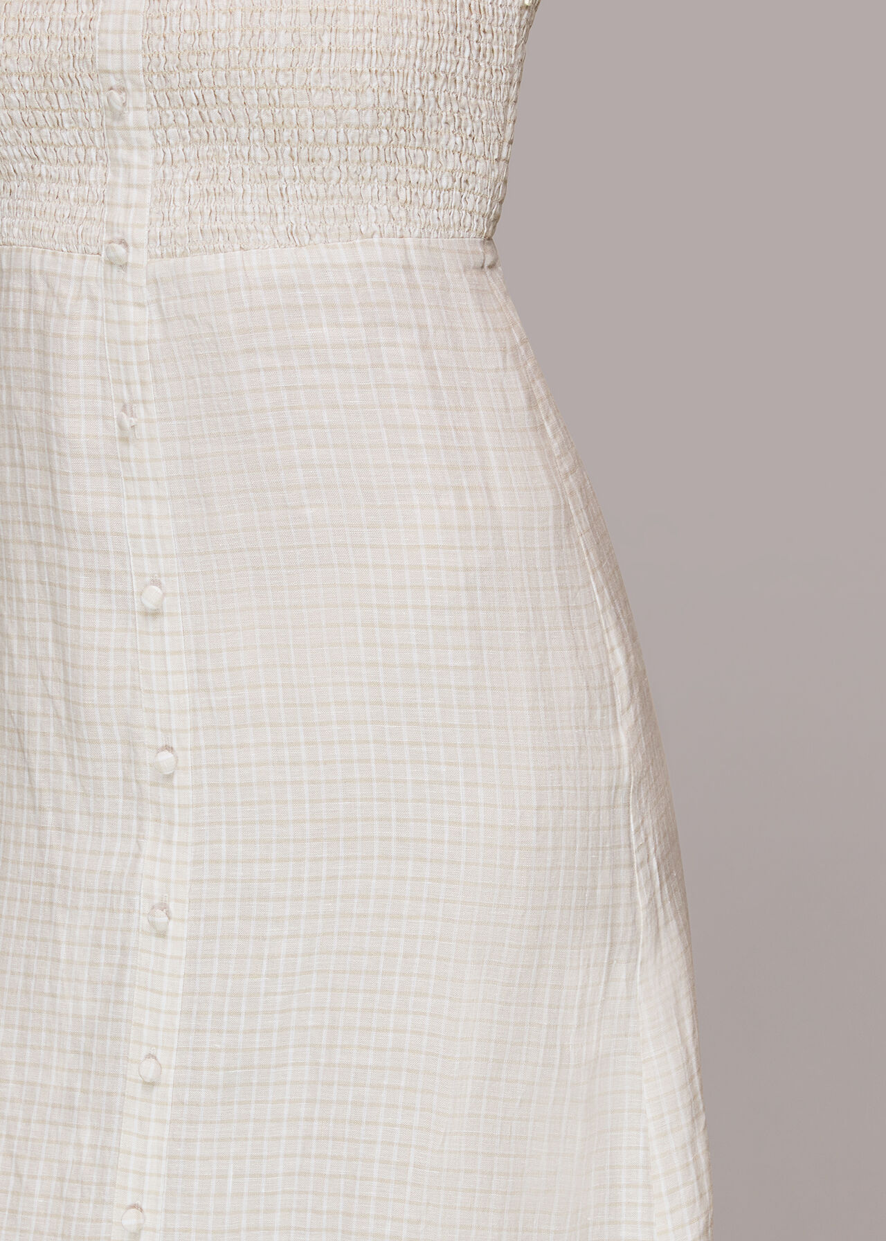 Shirred Gingham Midi Dress