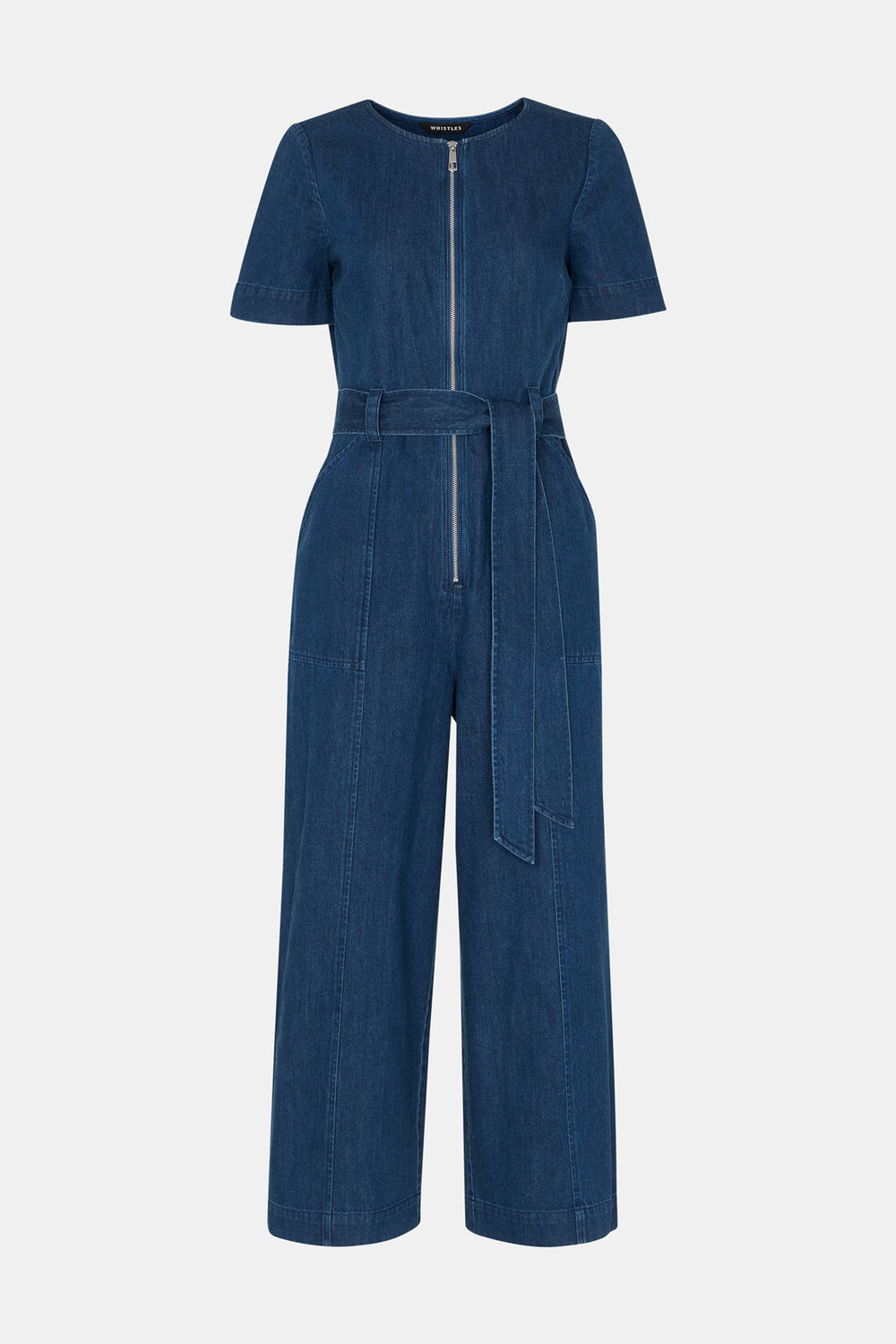 Petite Short Sleeve Denim Jumpsuit