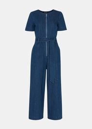 Petite Short Sleeve Denim Jumpsuit