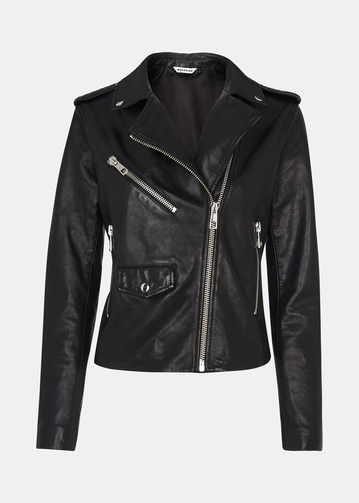 Black Leather Biker Jacket Made From Sheepskin Whistles