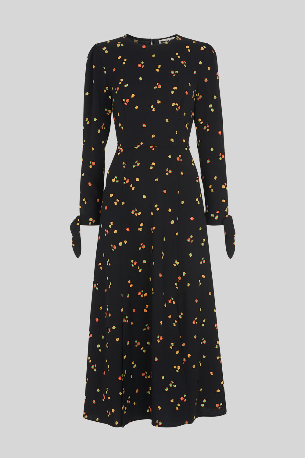Micro Floral Tie Cuff Dress Black/Multi