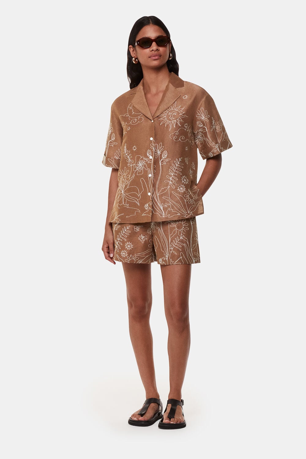 Brown Embroidered Scribble Shirt