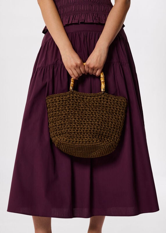 Khaki Bamboo Handle Crochet Bag