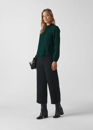 High Neck Stripe Blouse Dark Green